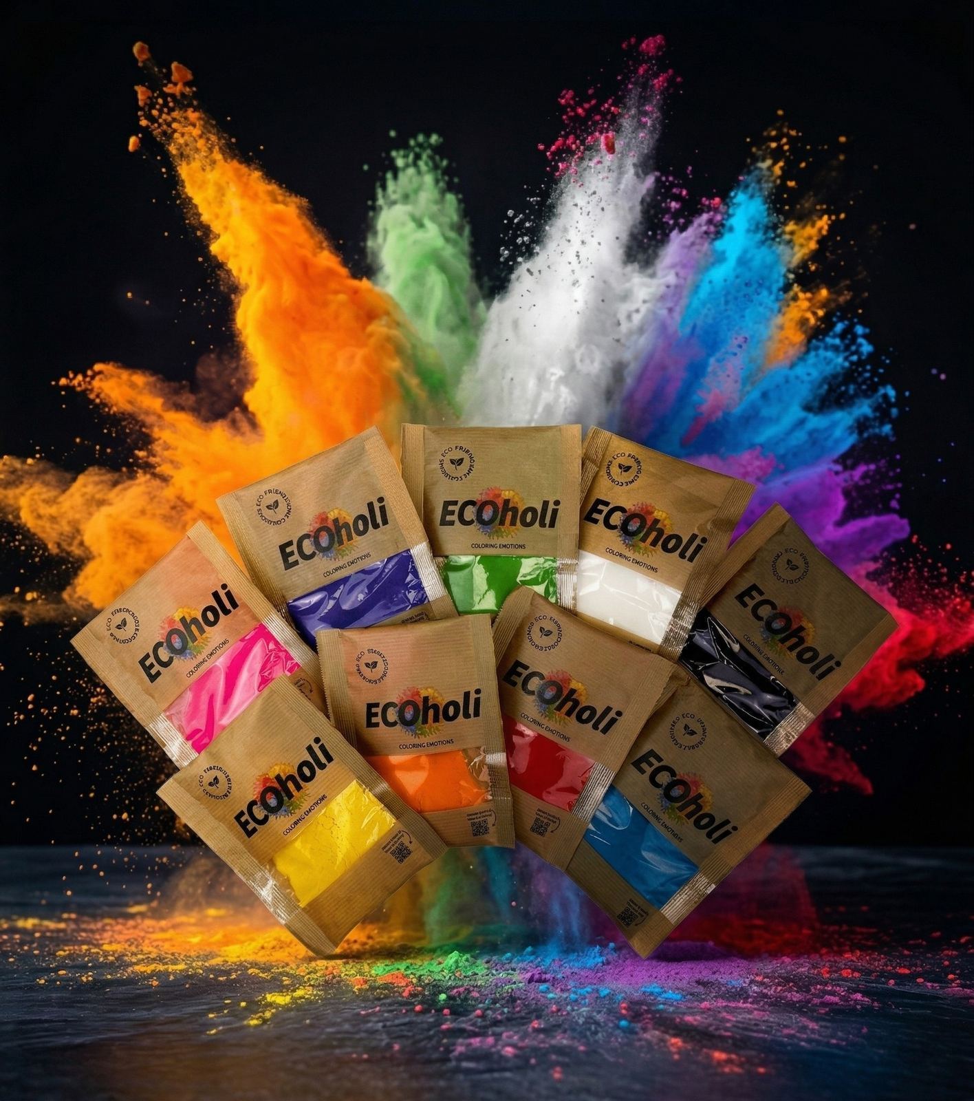 Farverigt holi powder kastet i luften til et Color Run-event